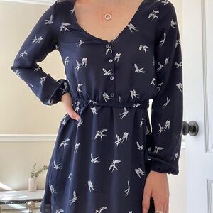 H&M Navy Blue Sparrow long sleeved above the knee dress US Size 12